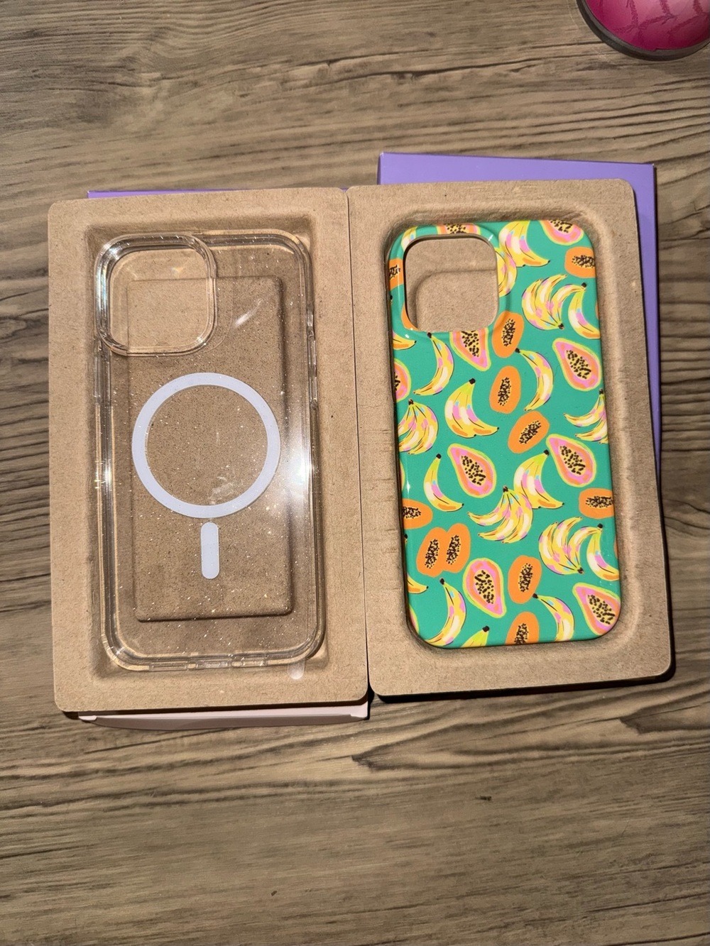 iPhone 13 Pro Max Casely MagSafe Phone Cases - Clear Glitter and Papaya Palms